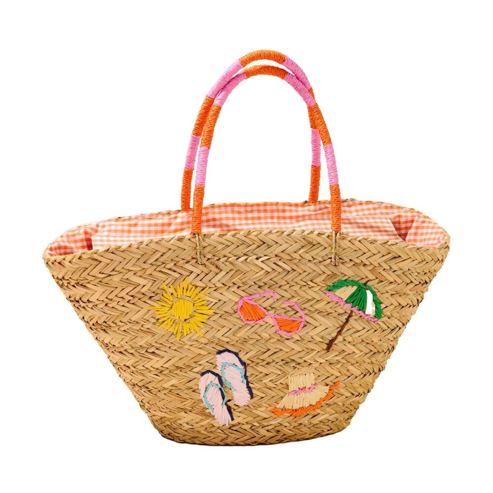 Shiraleah Cabana Straw Beach Tote Bag Woven Seagrass Embroidered Summer Handbag - Picture 3 of 8